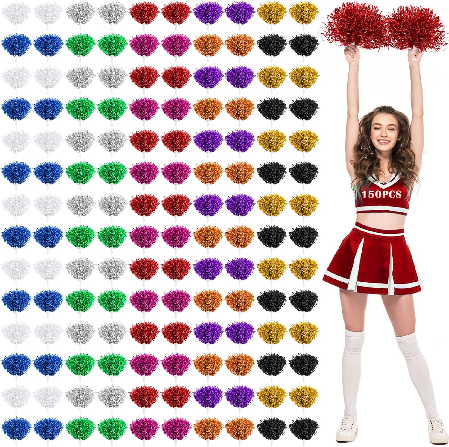 150 Pcs Cheerleading Pom Poms for Game Sports and Dance Parties