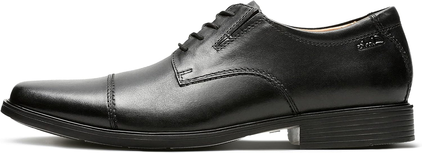 Clarks Mens Tilden Cap: Premium Black Leather Comfort Shoes
