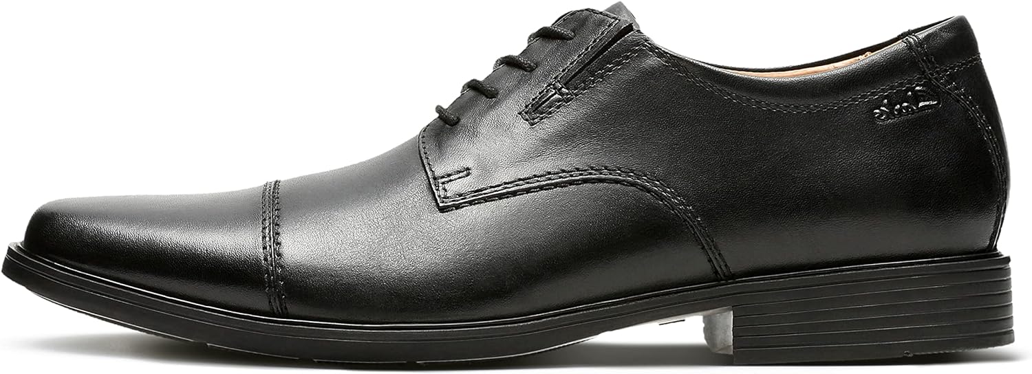 Clarks Mens Tilden Cap: Premium Black Leather Comfort Shoes