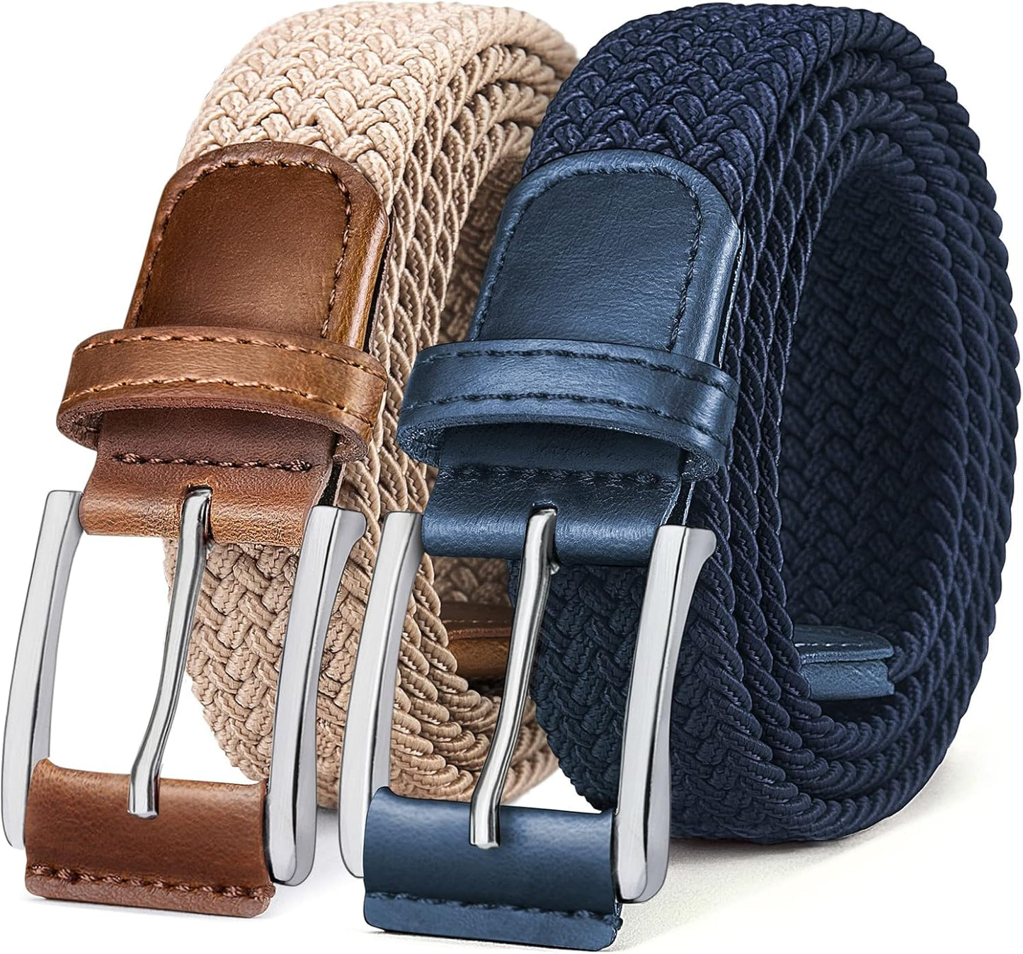 BULLIANT 2Pack Stretch Braided Web Belt for Men - Perfect Fit
