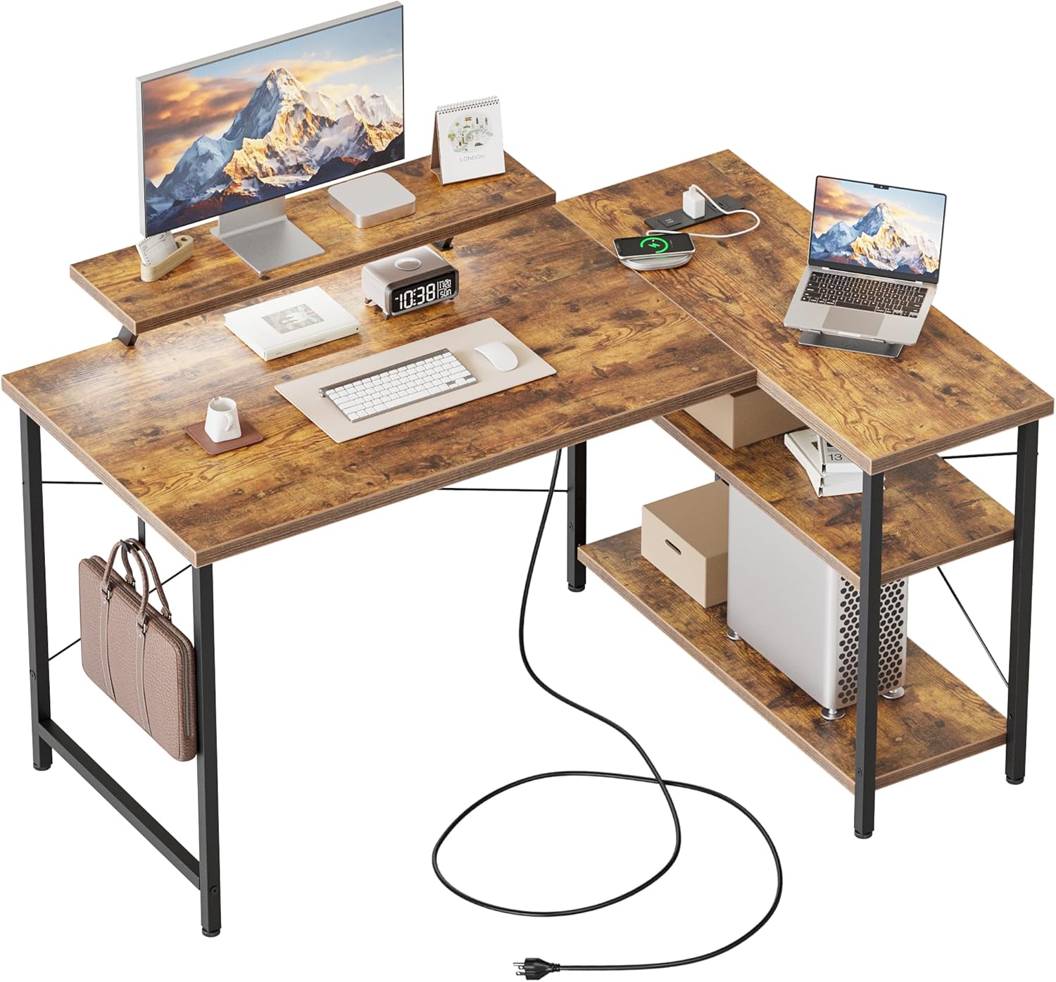 Mericonia L Shaped Computer Desk with Power Outlets