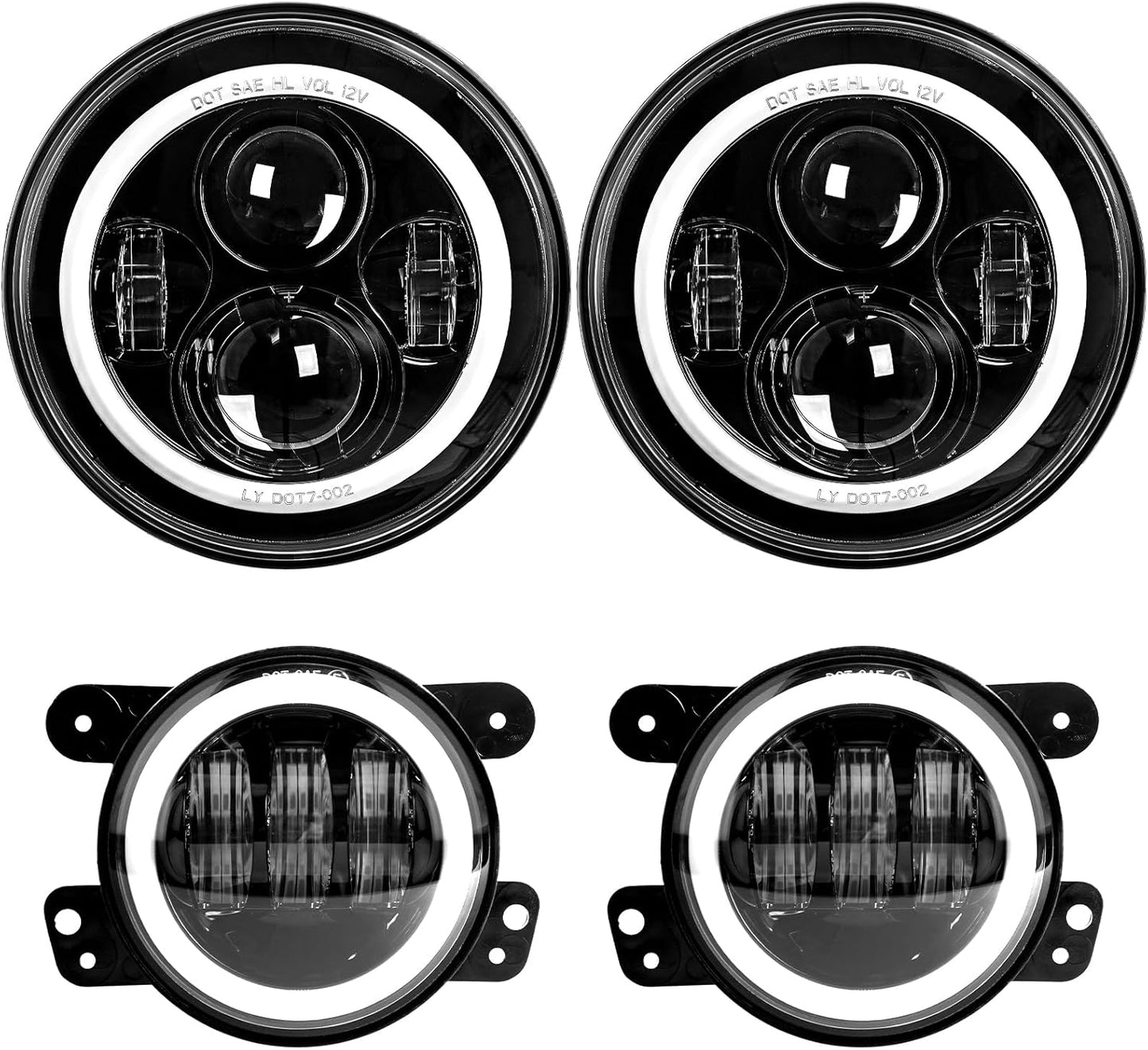 LX-LIGHT 7inch LED Headlights & 4inch Fog Lights for Jeep