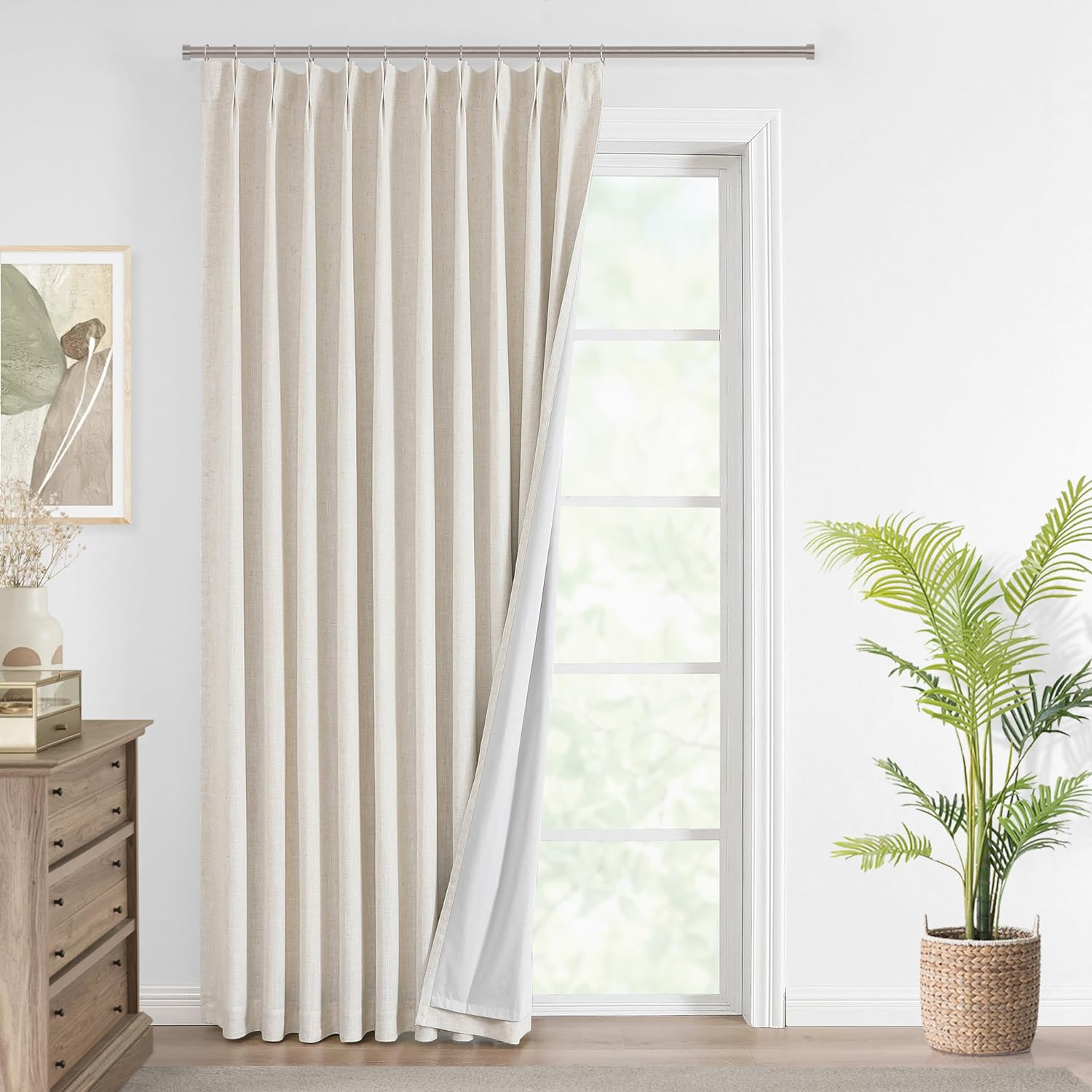 Natural Pinch Pleated Full Blackout Curtains for Home Decor