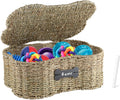 Seagrass Wicker Dog Toy Basket with Lid - Farmhouse Pet Organizer