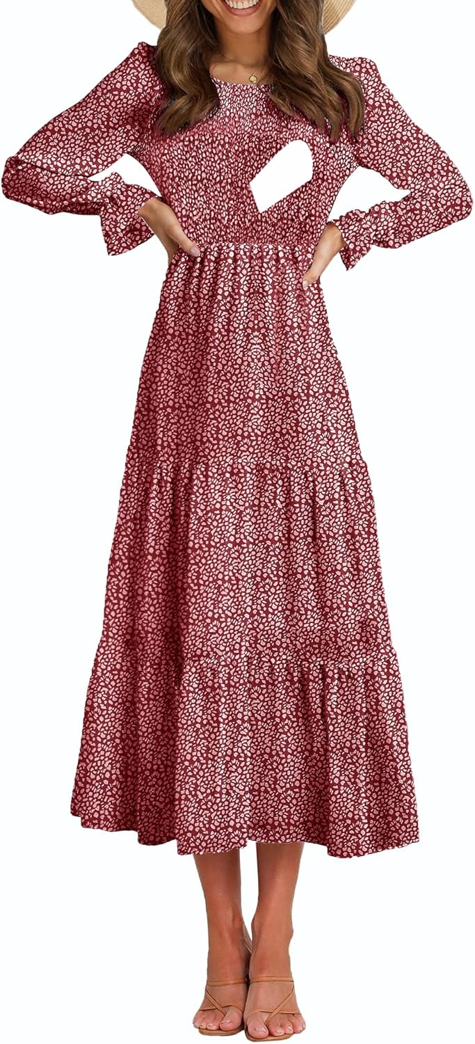 Women's Nursing Dress with Flounces Long Sleeve and Pockets