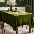 60x84 in Olive Green Velvet Table Cloth with Ruffle Edge - Luxurious