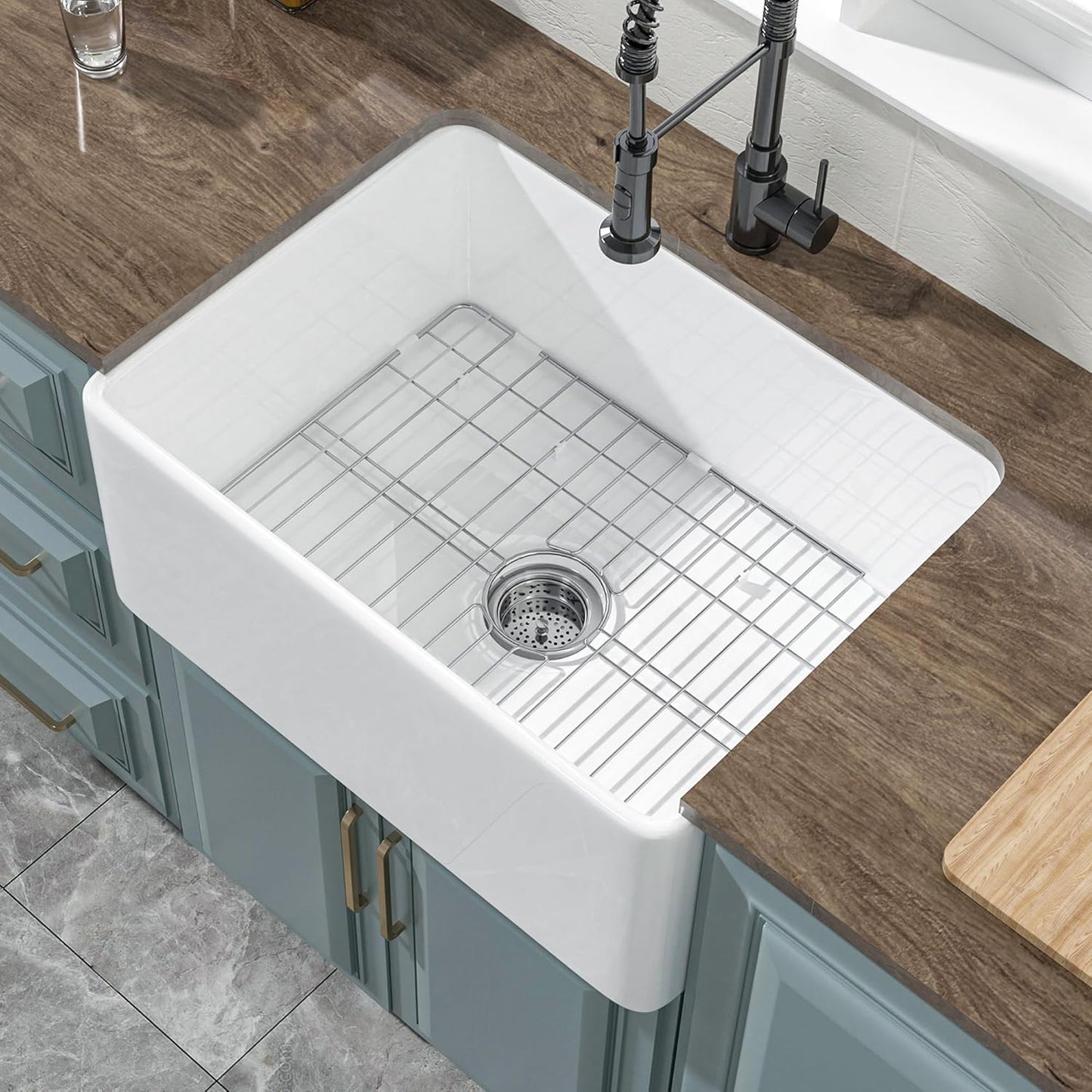 Small Farmhouse Sink 24 x 18 Inch, Heavy Duty Fireclay Design