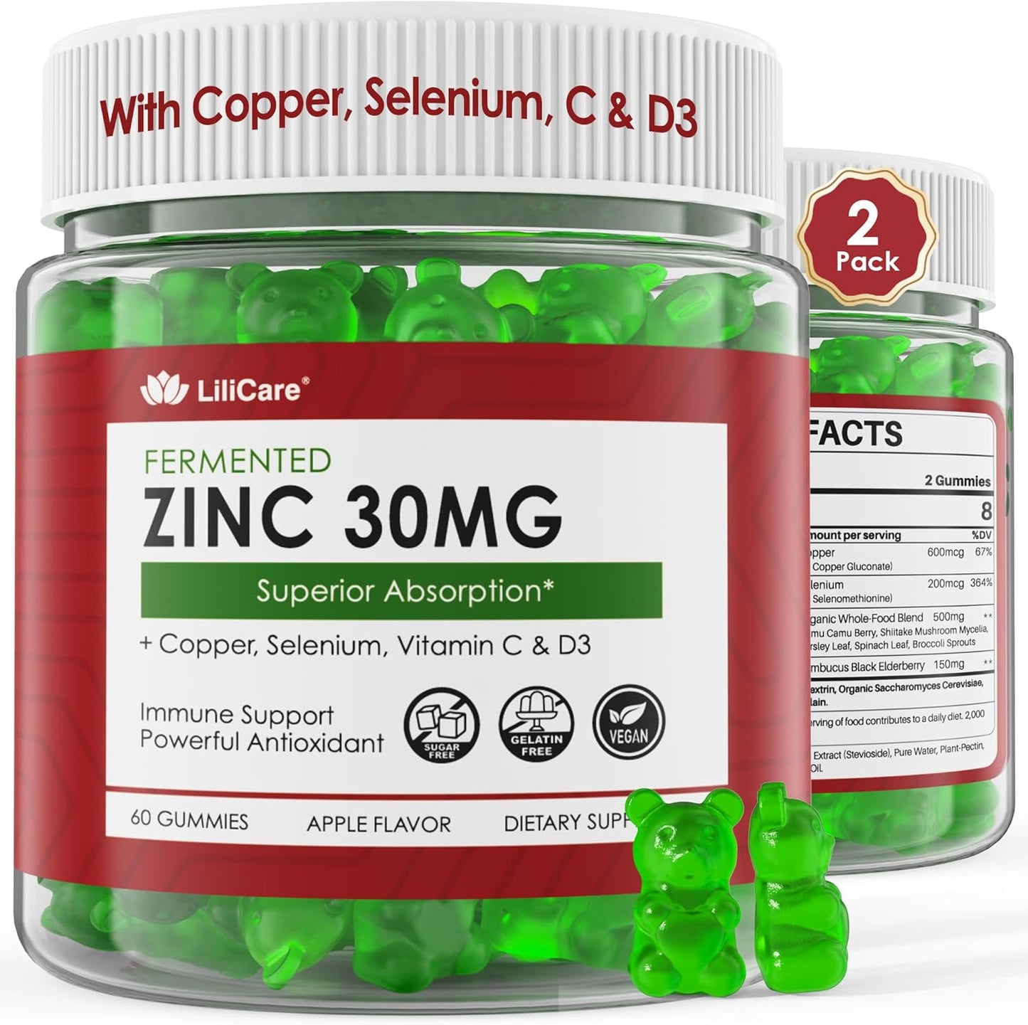 Zinc Gummies for Immune Support with Copper, Selenium & D3