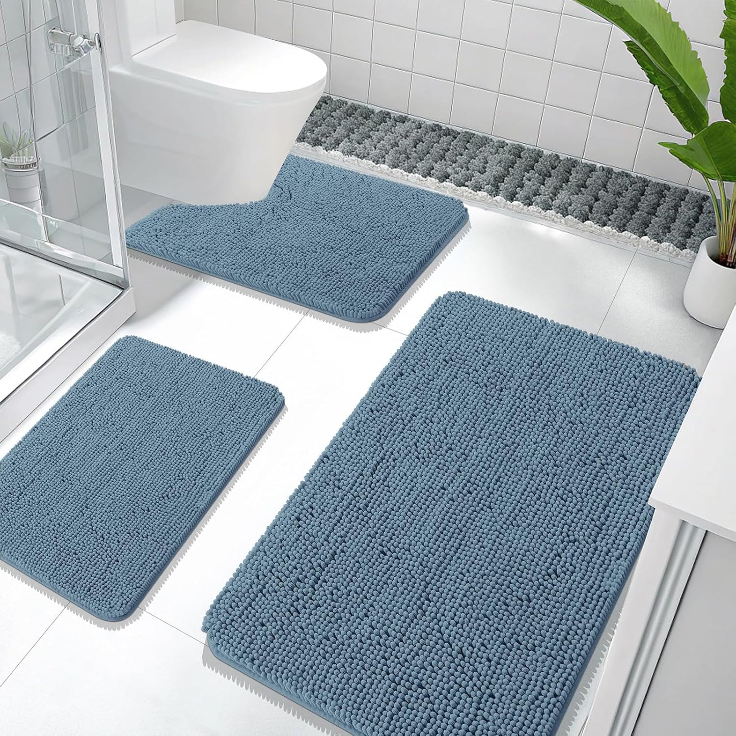 OLANLY Soft Chenille Bathroom Rugs Set for Cozy Home Decor