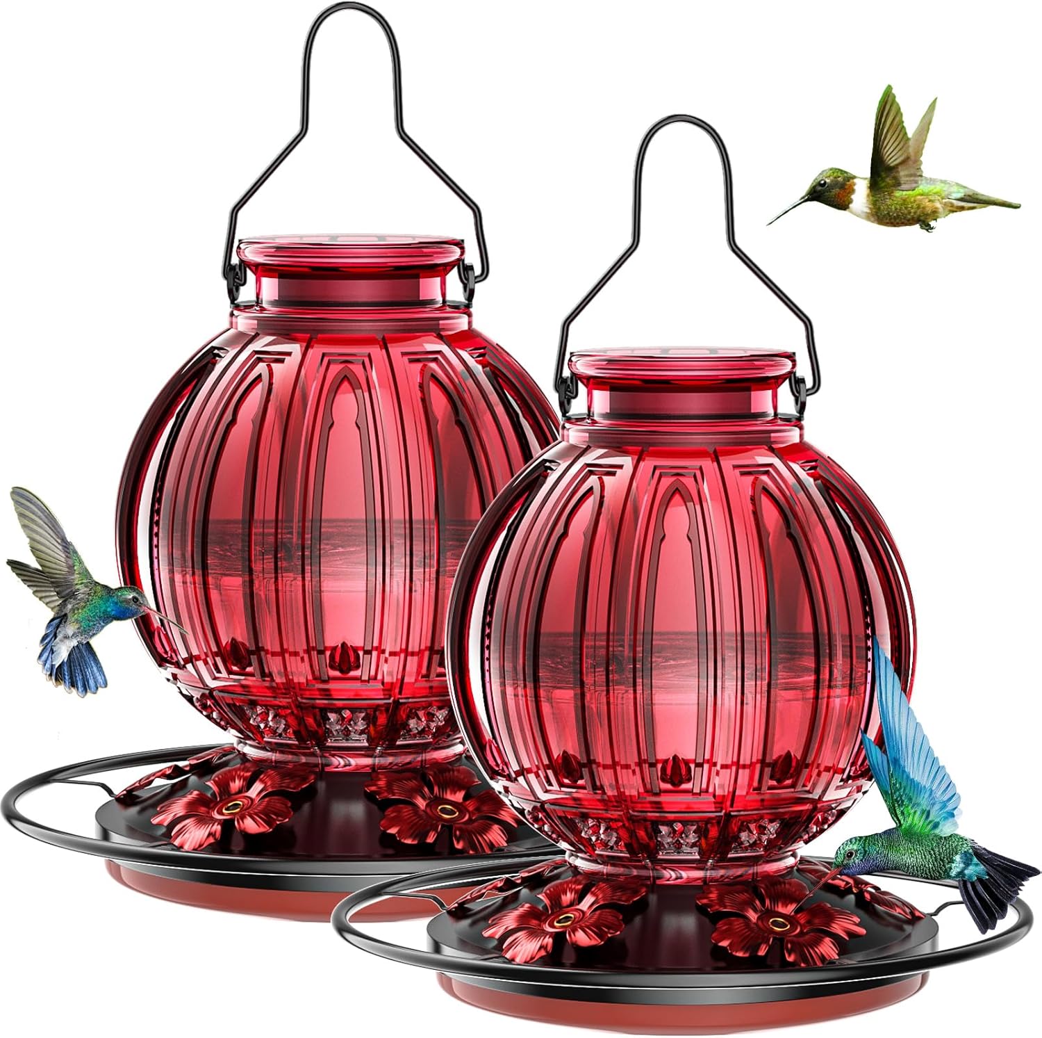 2 Pack Glass Hummingbird Feeder for Outdoors with 5 Ports