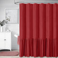 Red Extra Long Linen Shower Curtain 72x96 in - Shabby Chic Ruffle
