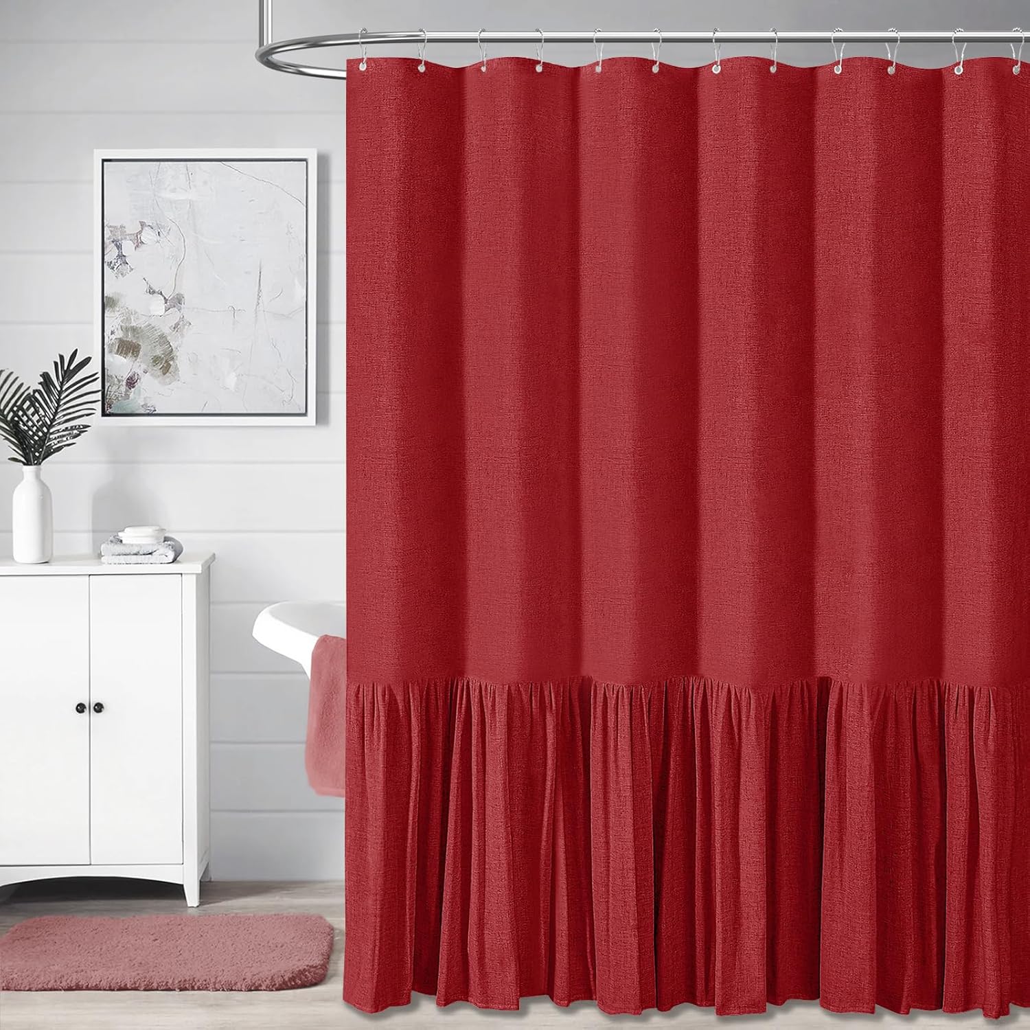 BTTN Extra Long Linen Shower Curtain - Elegant Shabby Chic Design