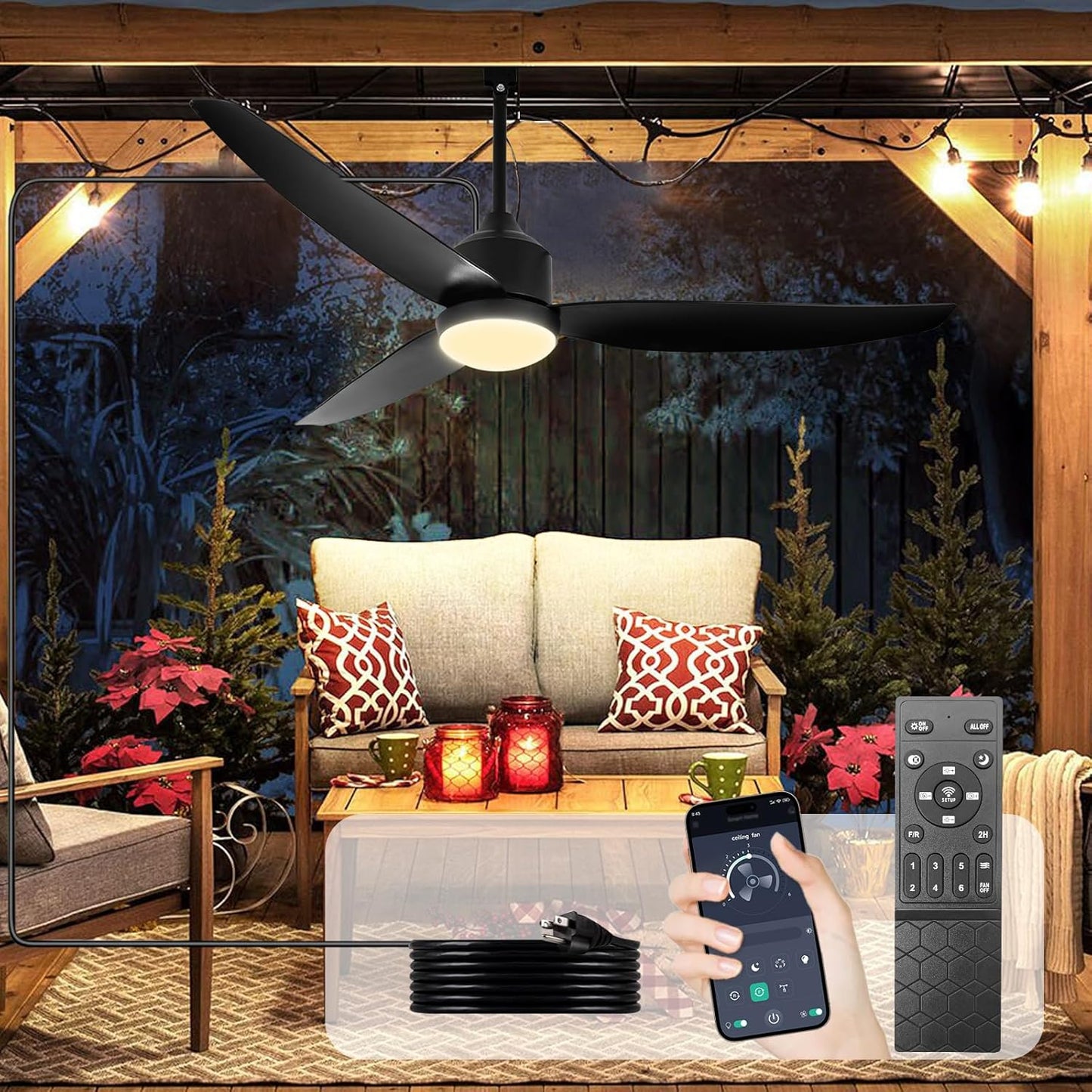Depuley Outdoor Ceiling Fan with Light: 52 Inch Gazebo Fan