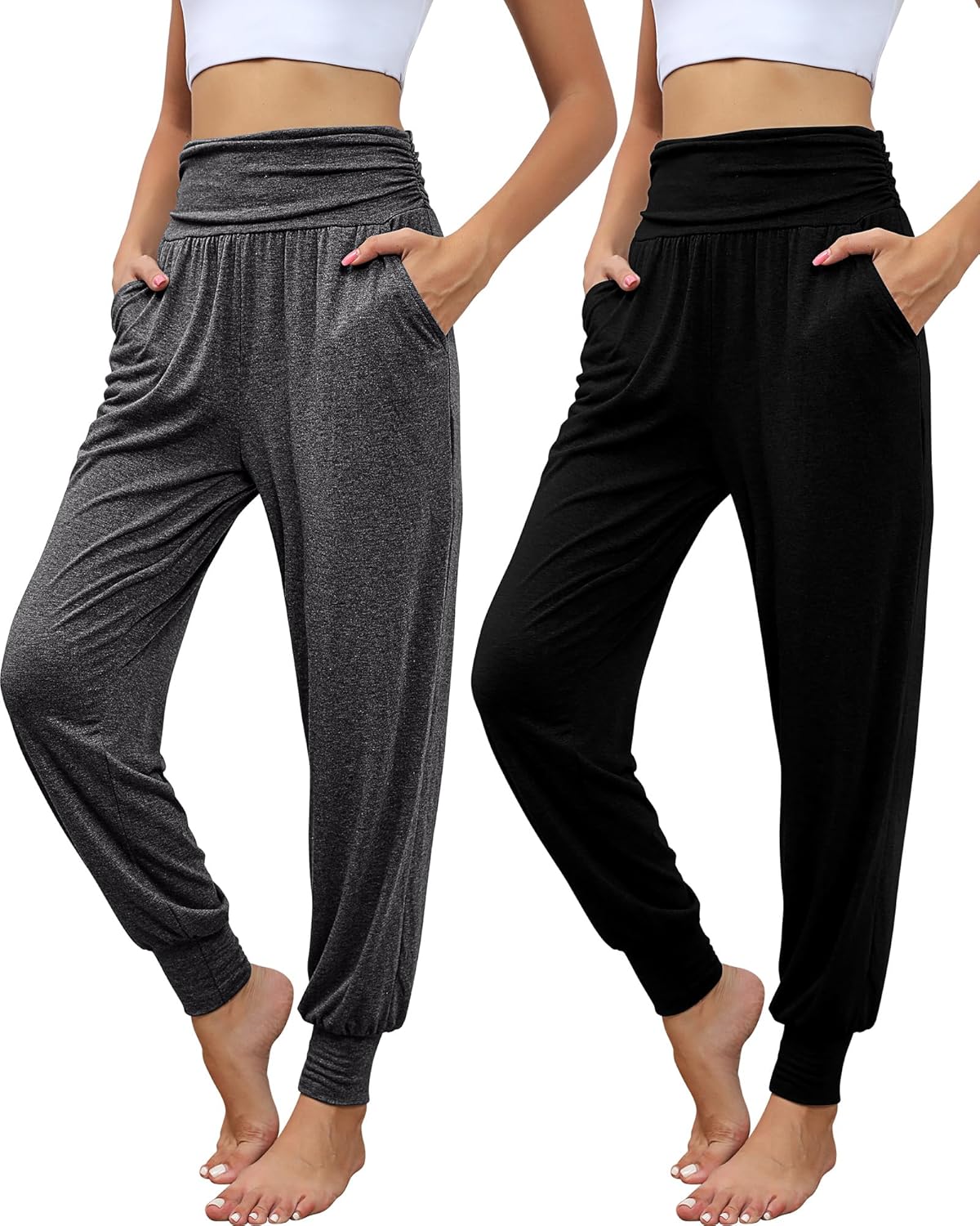 2 Pack Women's Yoga Joggers - Cozy High Waisted Lounge Pants
