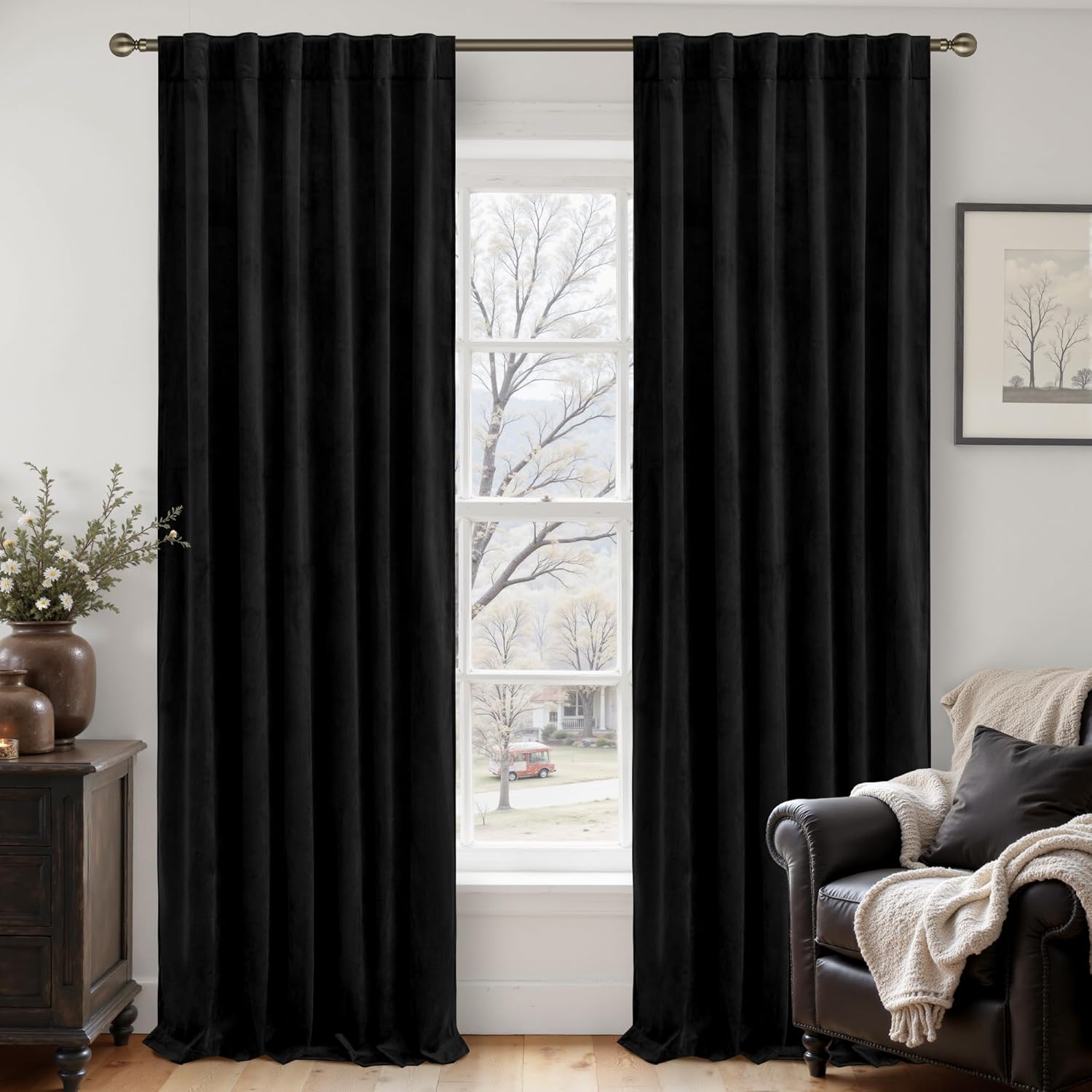 LAMIT Black Velvet Blackout Curtains for Luxurious Room Decor