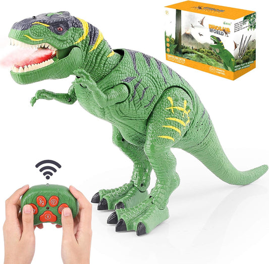 Roaring T-Rex RC Dinosaur Toy for Kids 3-7 - LED Lights & Spray - PESUMA
