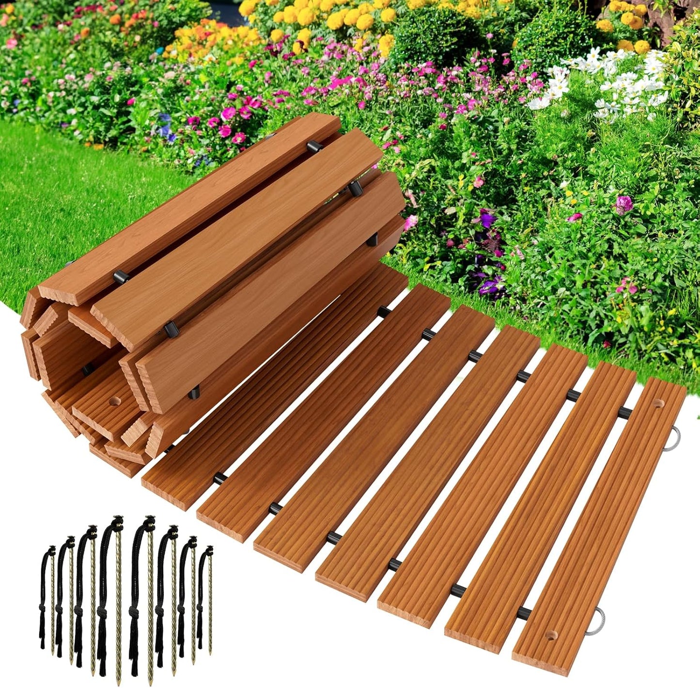 Wooden Garden Pathway Roll Out Curved Walkway for Outdoor Use
