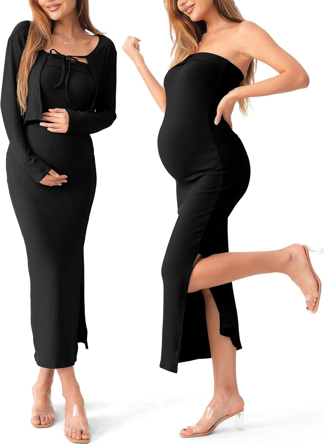 SUNNYBUY Maternity Tube Dress & Cardigan Set for Stylish Moms