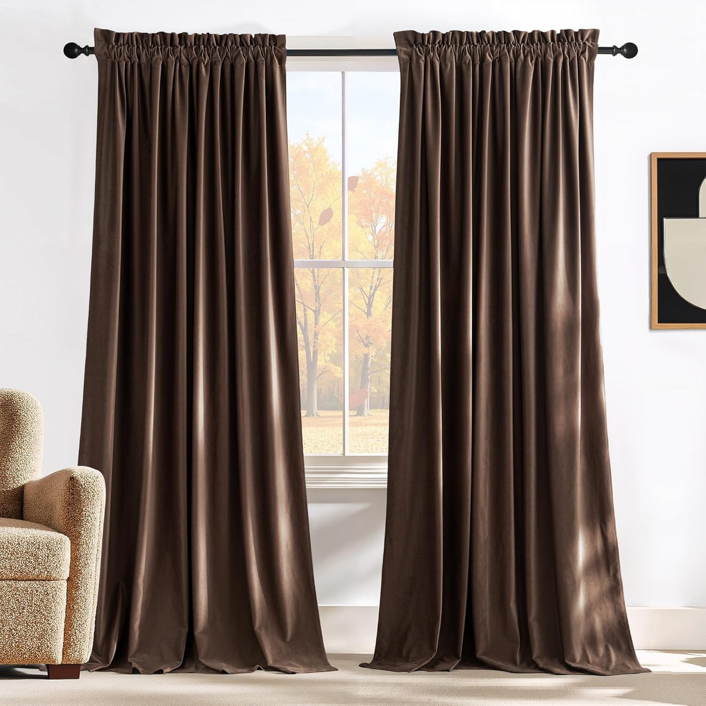 NICETOWN Brown Velvet Curtains for Bedroom - Room Darkening Drapes