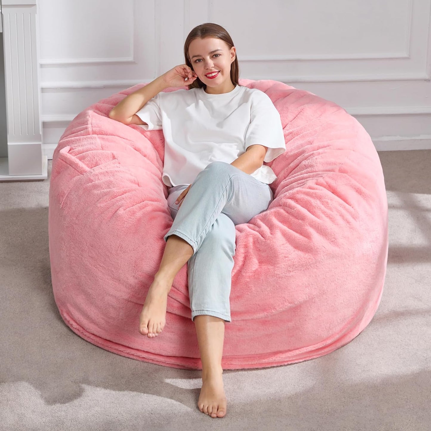 Hobestluk 4ft Bean Bag Chair for Adults - Plush Faux Fur Comfort