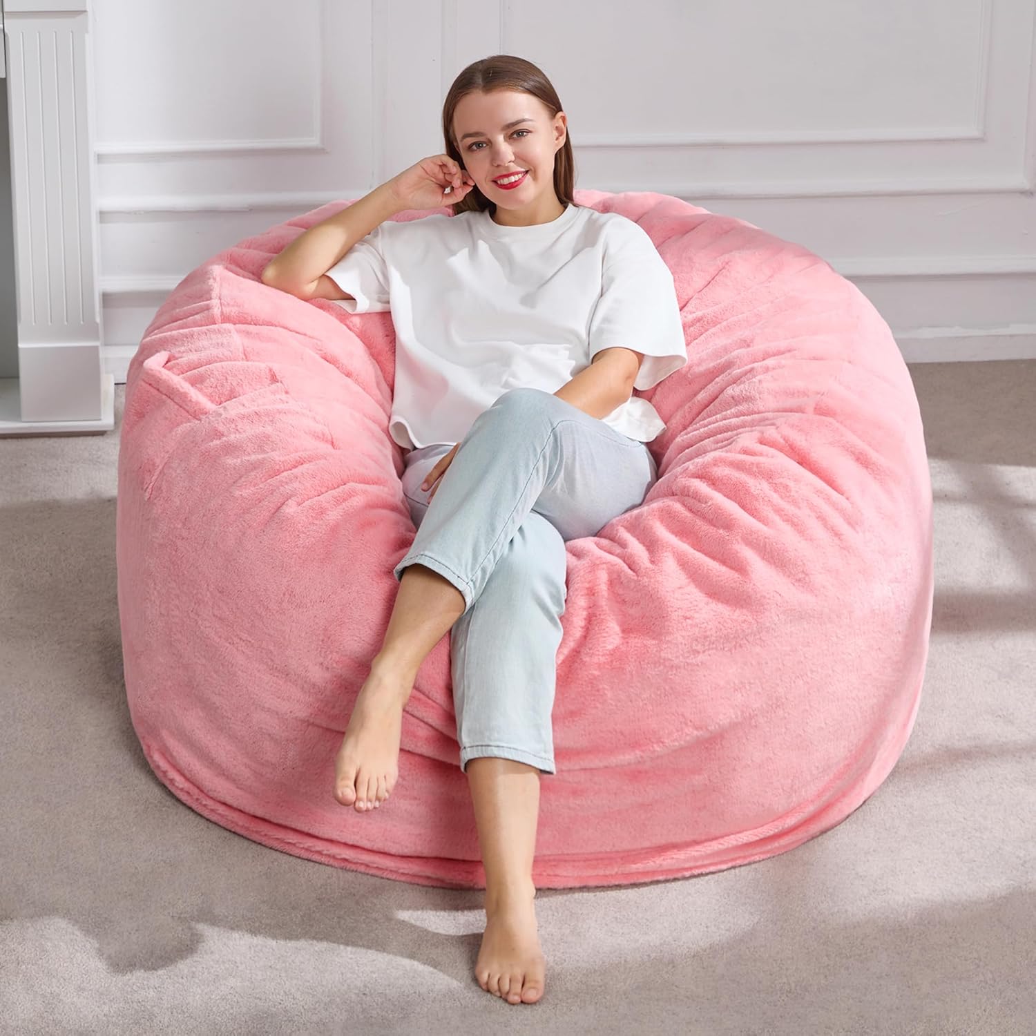Hobestluk 4ft Bean Bag Chair for Adults - Plush Faux Fur Comfort