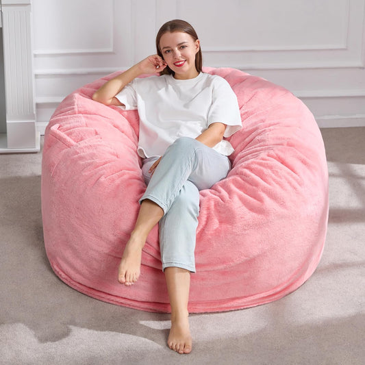Hobestluk 4ft Bean Bag Chair for Adults - Plush Faux Fur Comfort