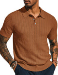 Mens Knit Polo Shirt Short Sleeve Hollow Out Knit - Comfortable
