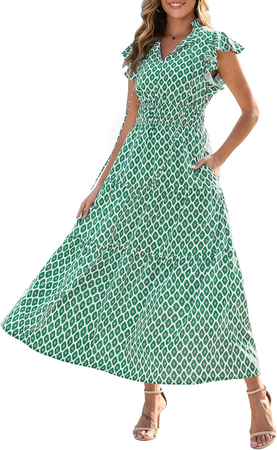Kranda Women Summer Fall Flowy Tiered Long Floral Maxi Dress