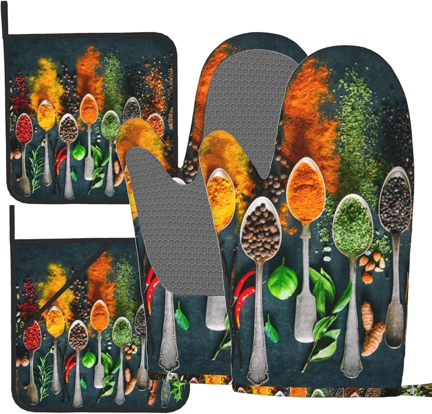 Chili Pepper Silicone Oven Mitts Set: Heat Resistant BBQ Gloves