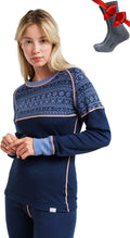 Merino Wool Base Layer Women Midweight Top + Socks - Thermal Comfort