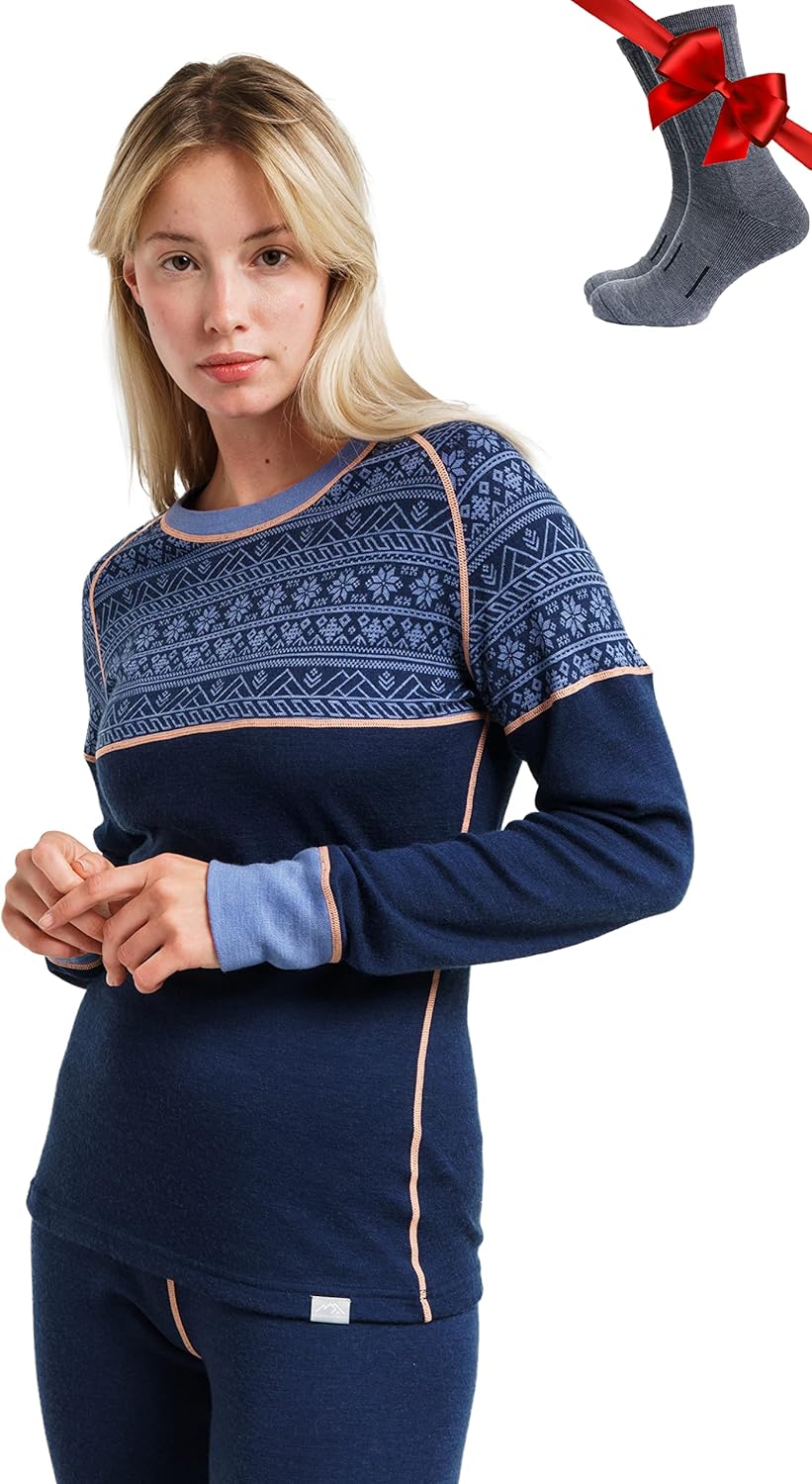 Merino Wool Base Layer Women - Super Soft Thermal Shirt & Socks