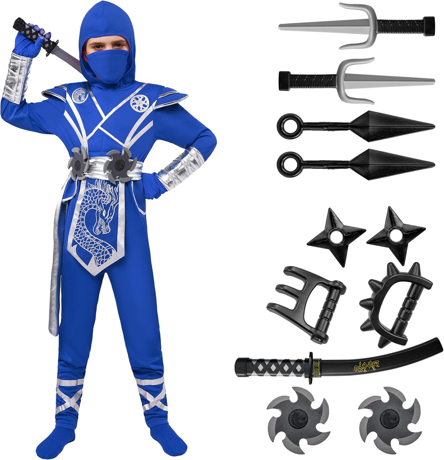 Kids Ninja Dragon Jumpsuit Set for Halloween Dress Up Fun