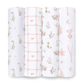 Baby Muslin Swaddle Blankets 4-Pack - Lightweight Country Floral