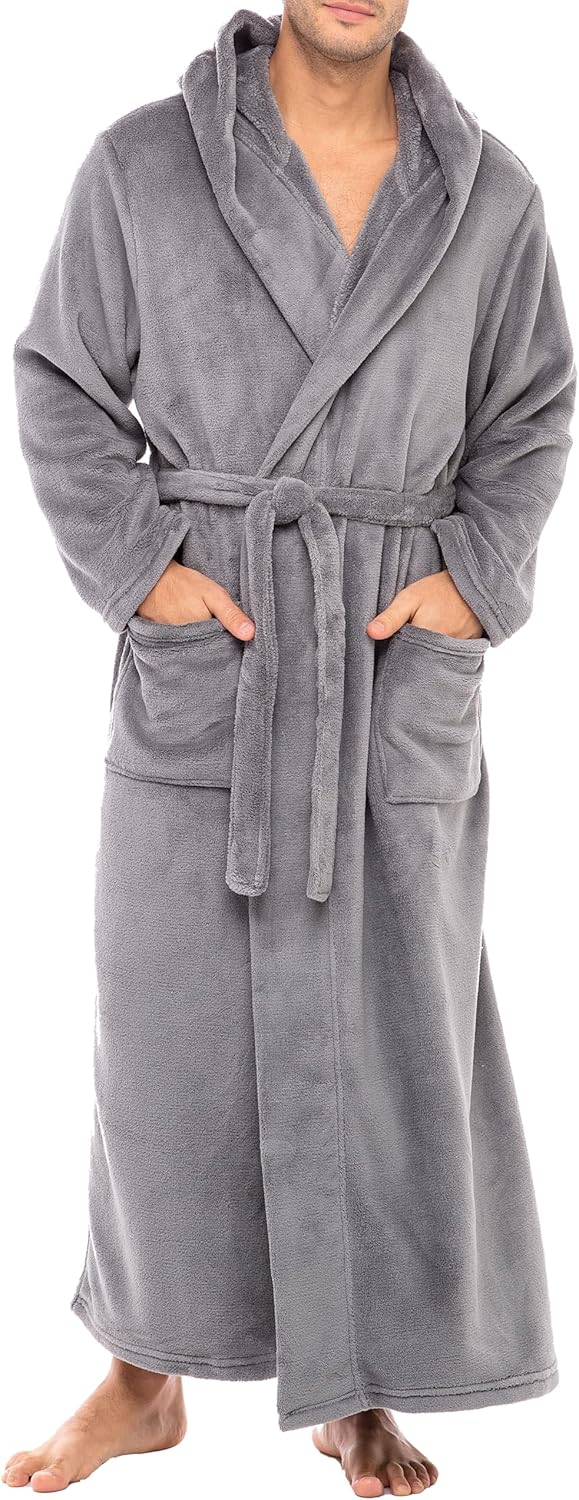 Plush Fleece Hooded Bathrobe for Men - Big and Tall Comfort