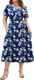Plus Size Short Sleeve A-Line Midi Dress - Flowy Casual Comfort Shoes