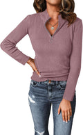 Fall Quarter Zip Pullover Sweater for Women - Fitted Ribbed Knit