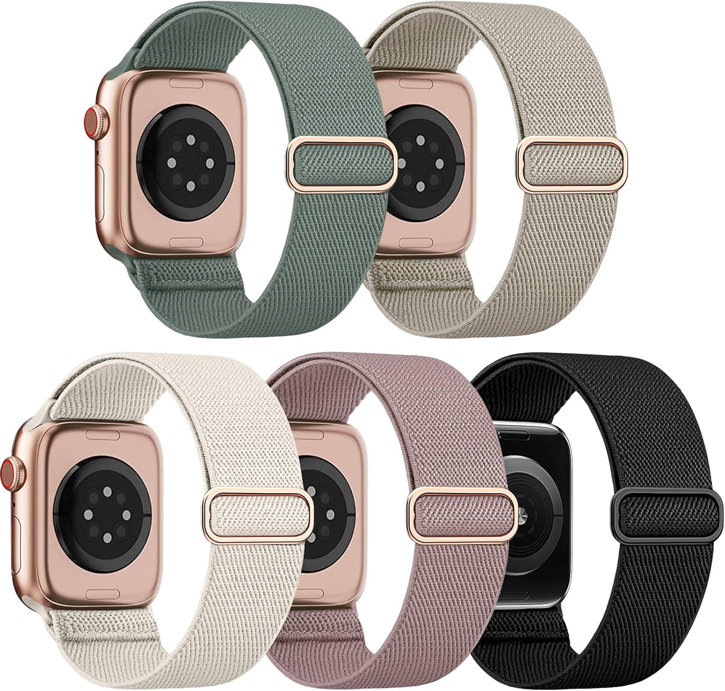 5 Pack Stretchy Nylon Apple Watch Bands, Unisex Sizes, EOMTAM