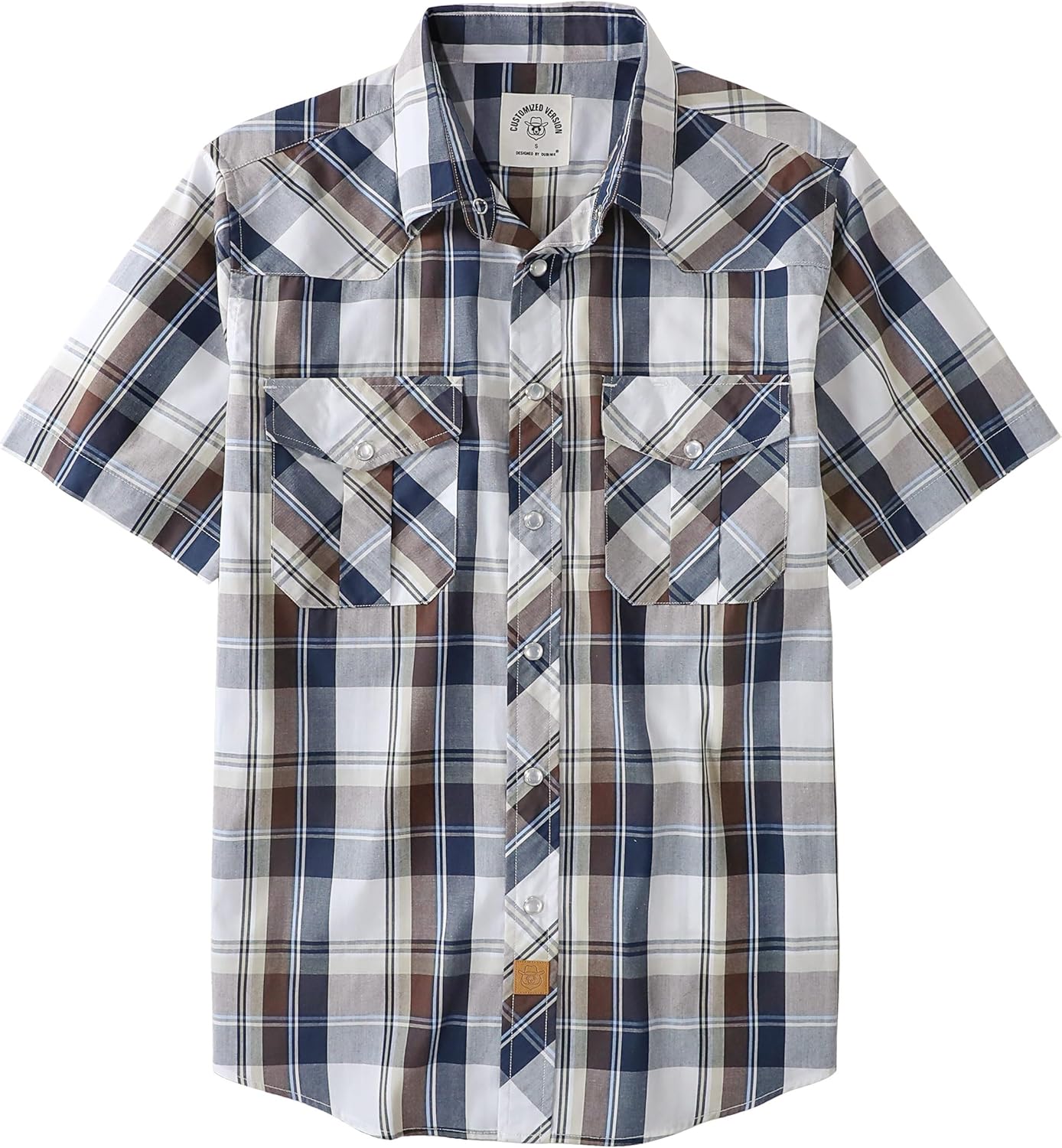 Dubinik Short Sleeve Plaid Pearl Snap Shirts for Men Casual Wear