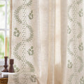 Floral Linen Blend Curtains 63 in Sage Green - Lined Farmhouse Panels