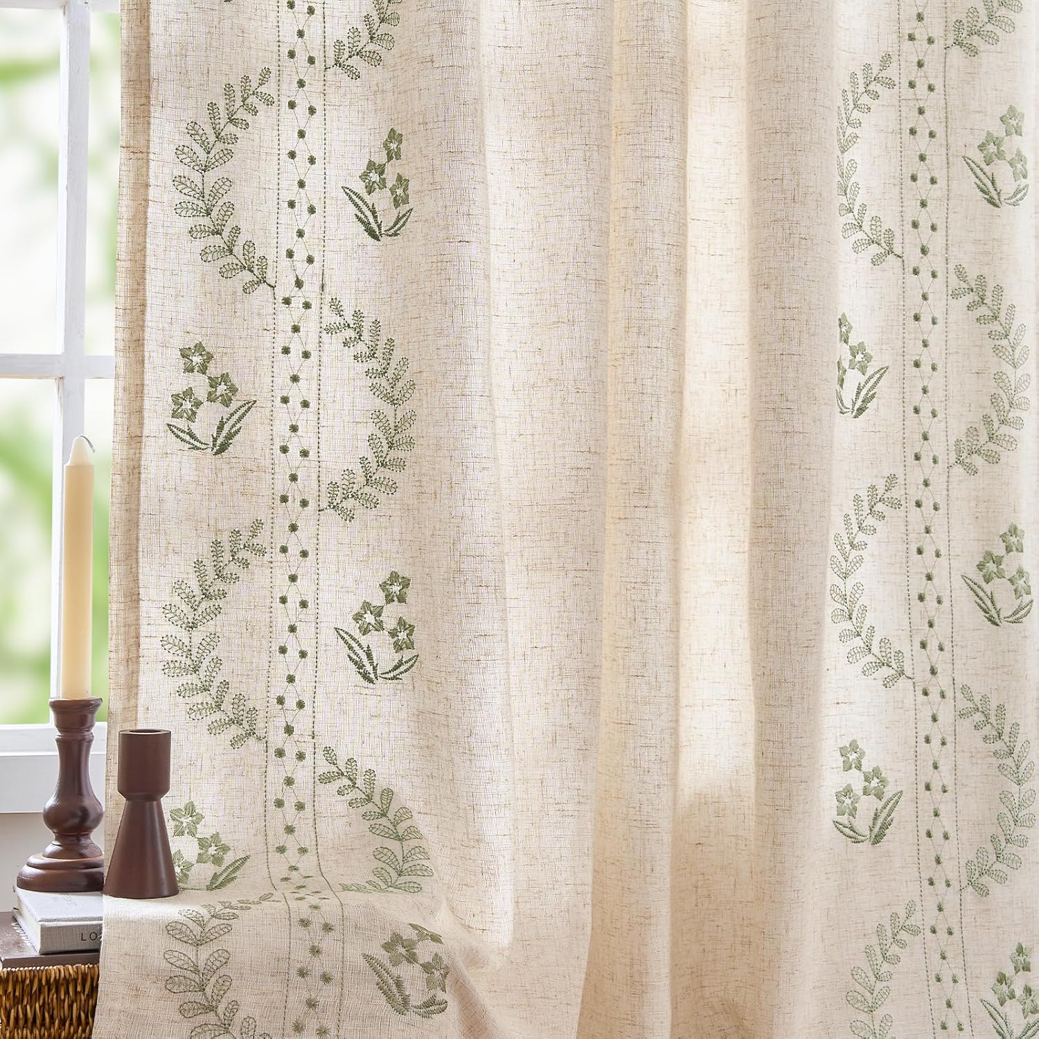 Floral Linen Blend Curtains for Bedroom and Living Room Decor