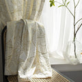 Living Room Velvet Curtains Gold Leaf Print 84 in Panels - Soft Semi