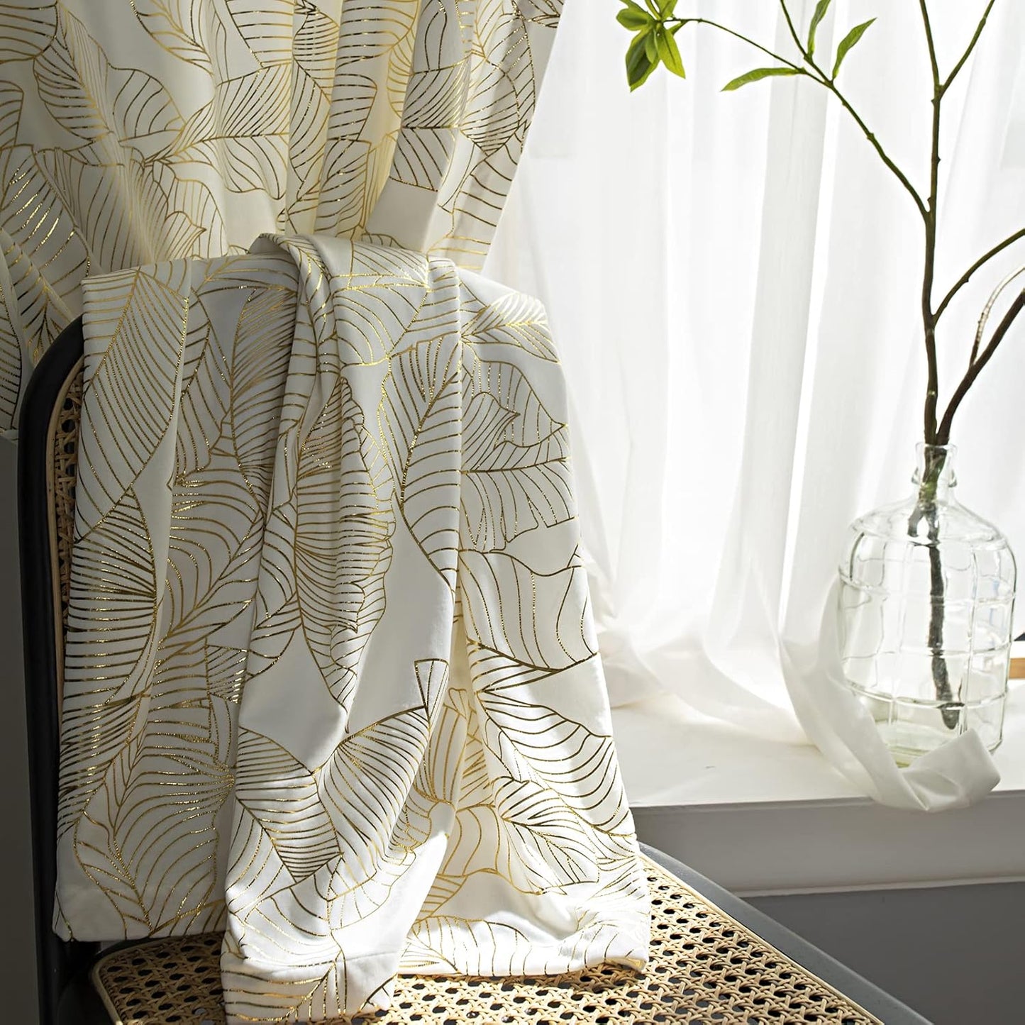 Luxurious Gold Foil Print Velvet Curtains - Semi Blackout Soft Slip Decor
