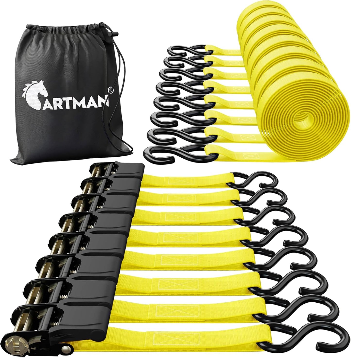 Cartman Ratchet Tie Down 8Pk 15Ft for Heavy-Duty Cargo