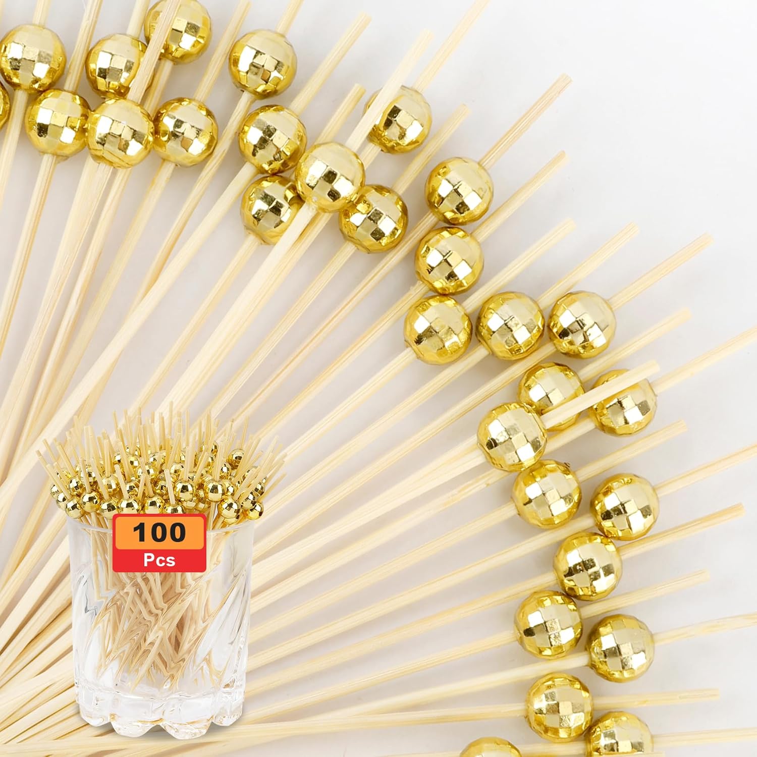 Fancy Gold Cocktail Picks - 100PCS Bamboo Skewers