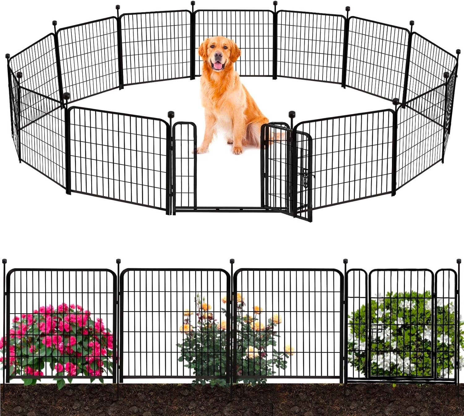 ADAVIN Tall Garden Fence Border with Gate for Outdoor Use