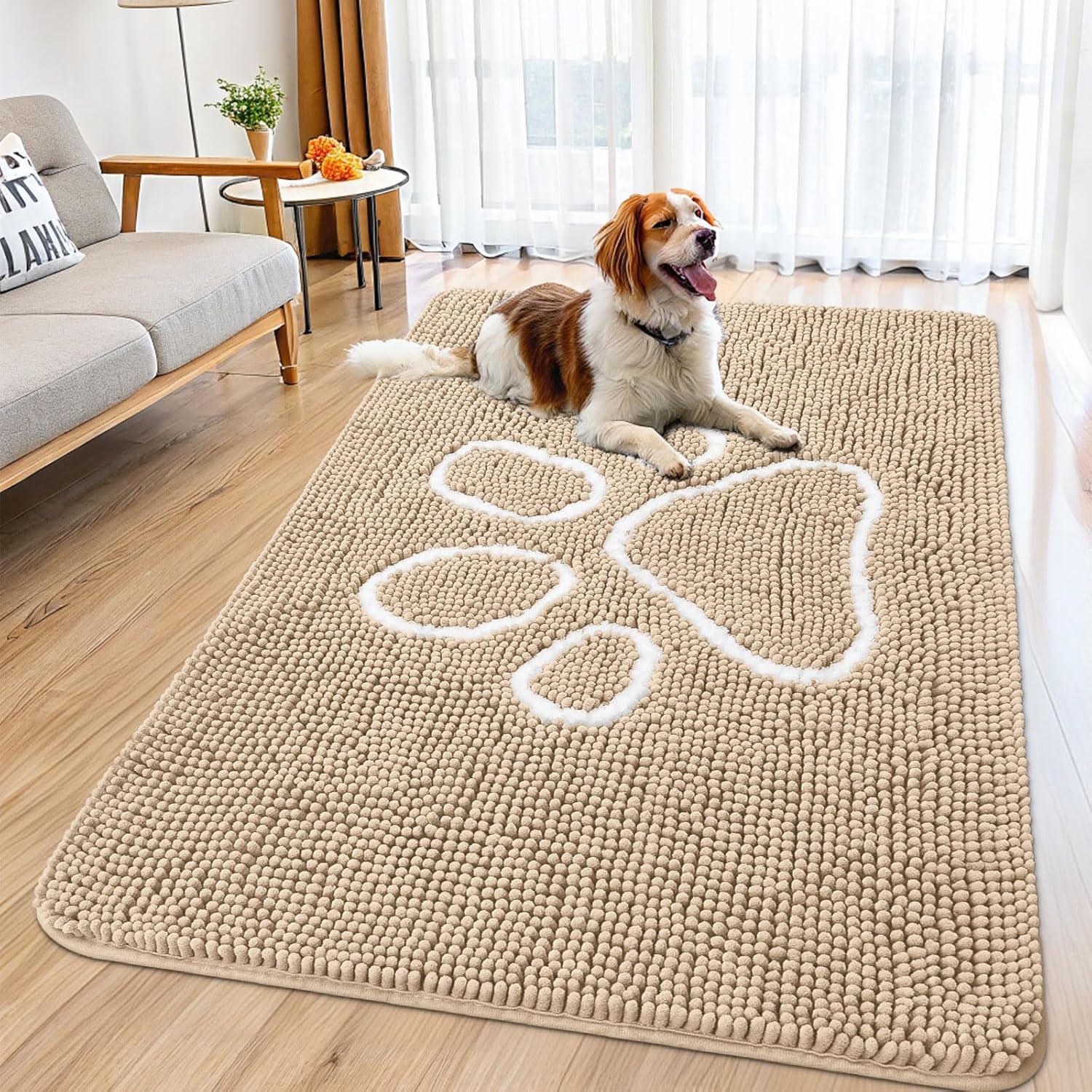 Smiry Dog Door Mat for Muddy Paws - Absorbent Chenille Rug
