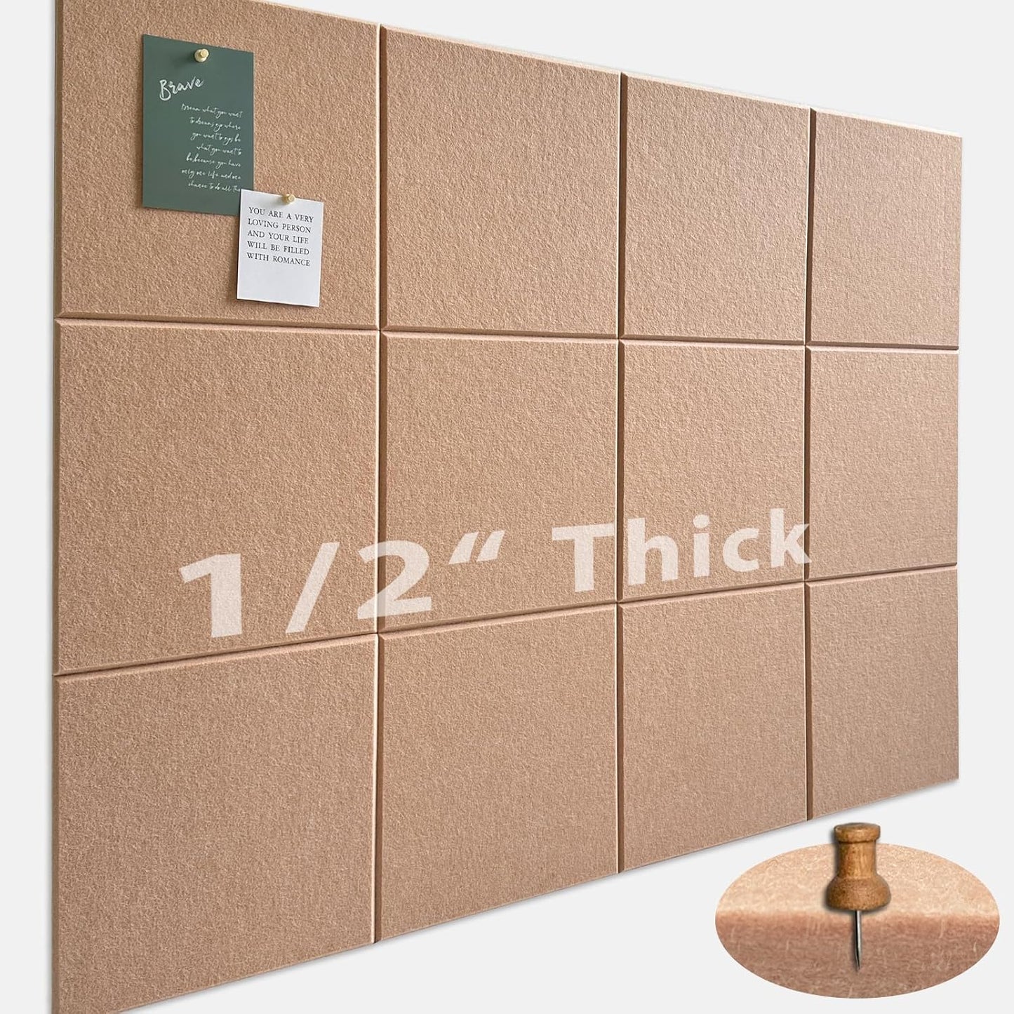 Large Cork Board for Office Wall Decor - 12 Pack Felt Tiles