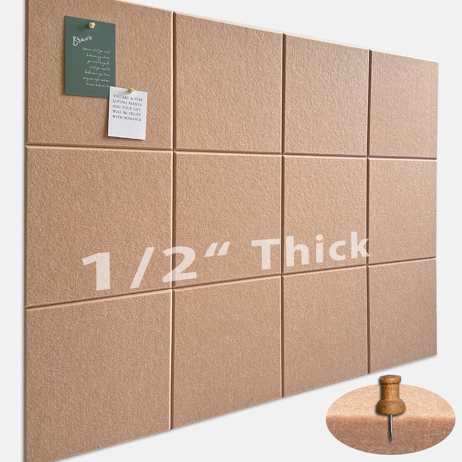 Large Cork Board for Office Wall Decor - 12 Pack Felt Tiles