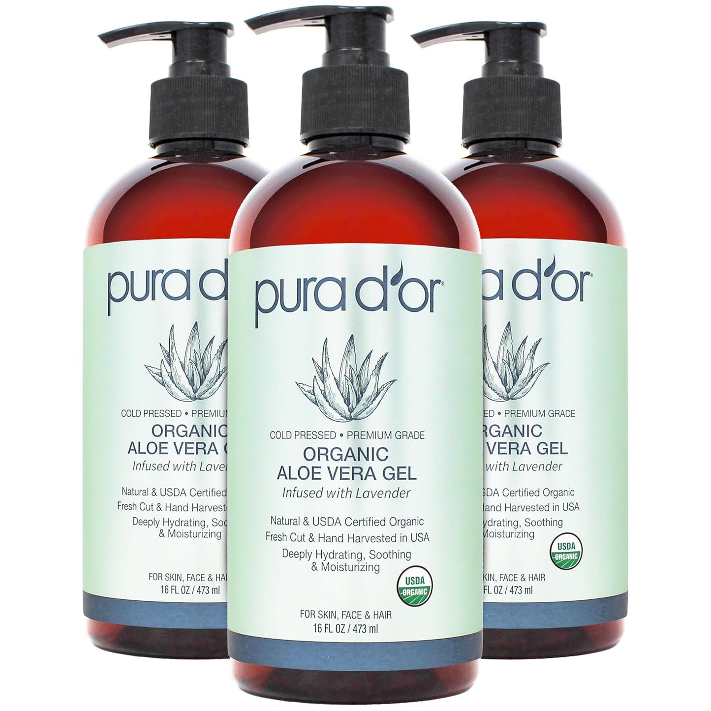 PURA D'OR Organic Aloe Vera Gel Lavender for Skin & Hair Care