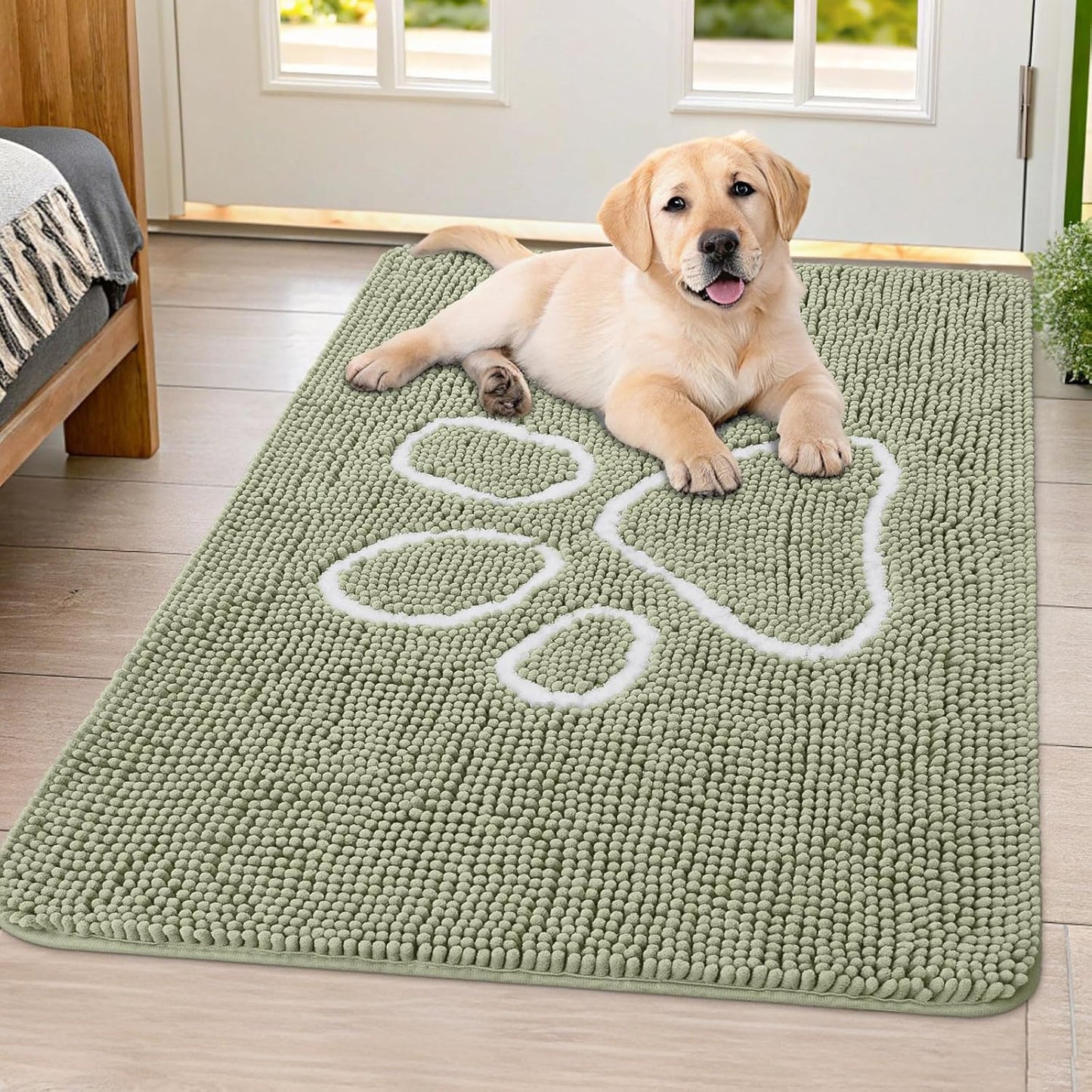 Smiry Dog Door Mat for Muddy Paws - Absorbent Chenille Rug